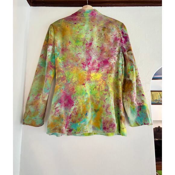 Chloe Cox Upcycled / Handmade Multicolor Hand Dyed Silk Blazer- Size Large - Picture 5 of 7